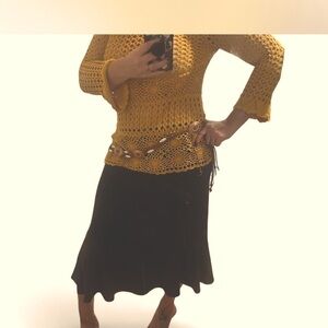 Chocolate Brown Maxi Skirt Mermaid Elastic Waistband Drop Waist Size Large